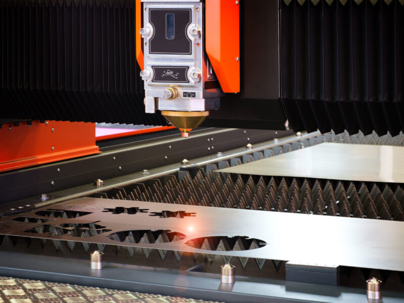 Cutting of metal. High precision CNC gas cutting metal sheet.